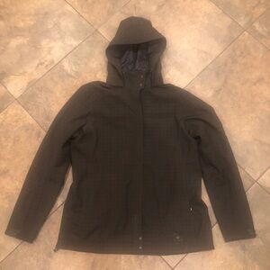 REI Elements E1 Jacket Womens L Gray Windowpane Hooded Waterproof Outdoor Parka